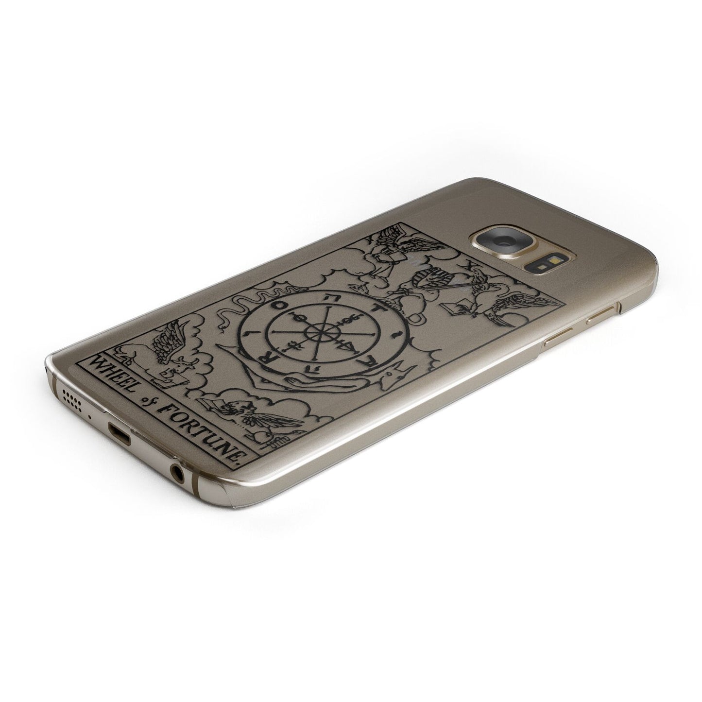 Wheel of Fortune Monochrome Tarot Card Protective Samsung Galaxy Case Angled Image