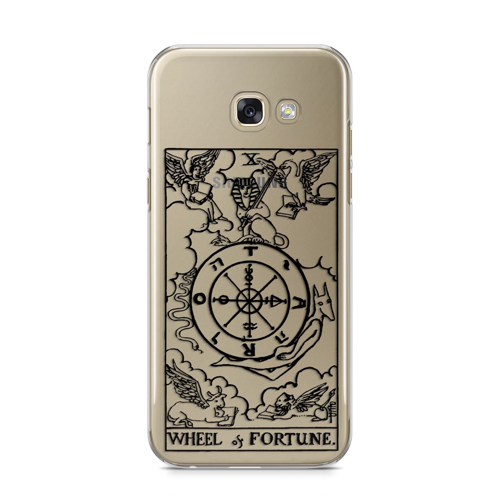 Wheel of Fortune Monochrome Tarot Card Samsung Galaxy A5 2017 Case on gold phone