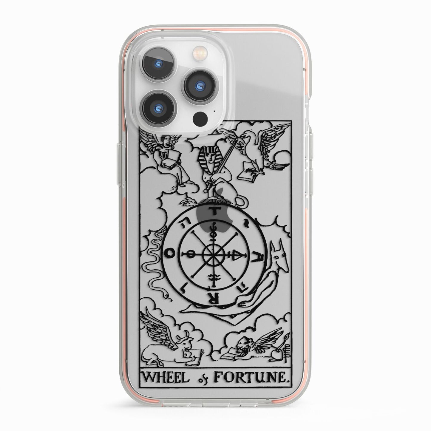 Wheel of Fortune Monochrome Tarot Card iPhone 13 Pro TPU Impact Case with Pink Edges