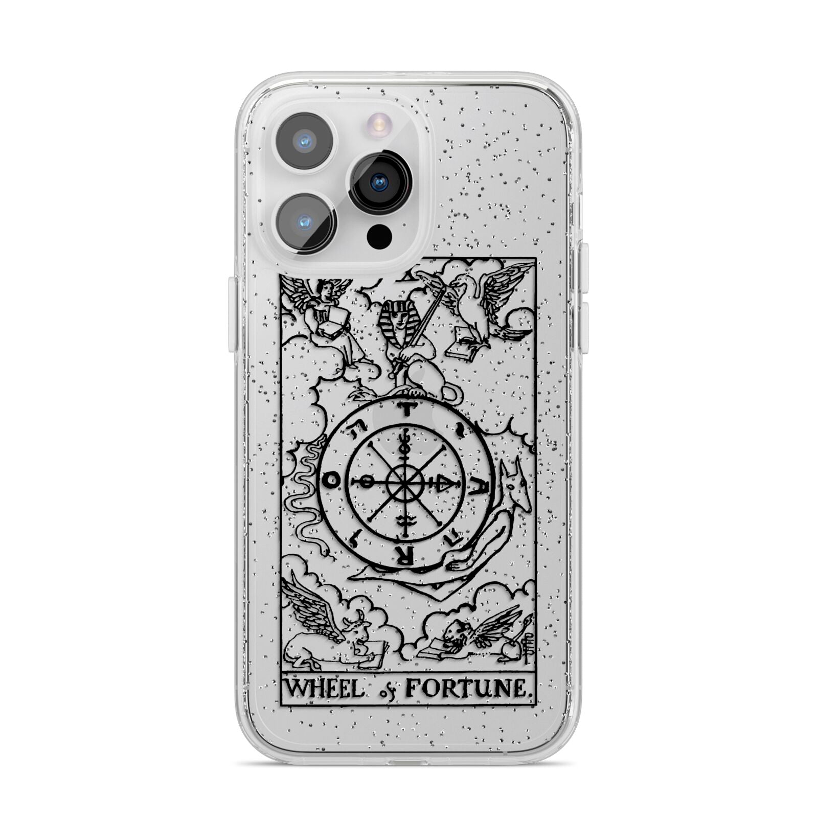 Wheel of Fortune Monochrome Tarot Card iPhone 14 Pro Max Glitter Tough Case Silver