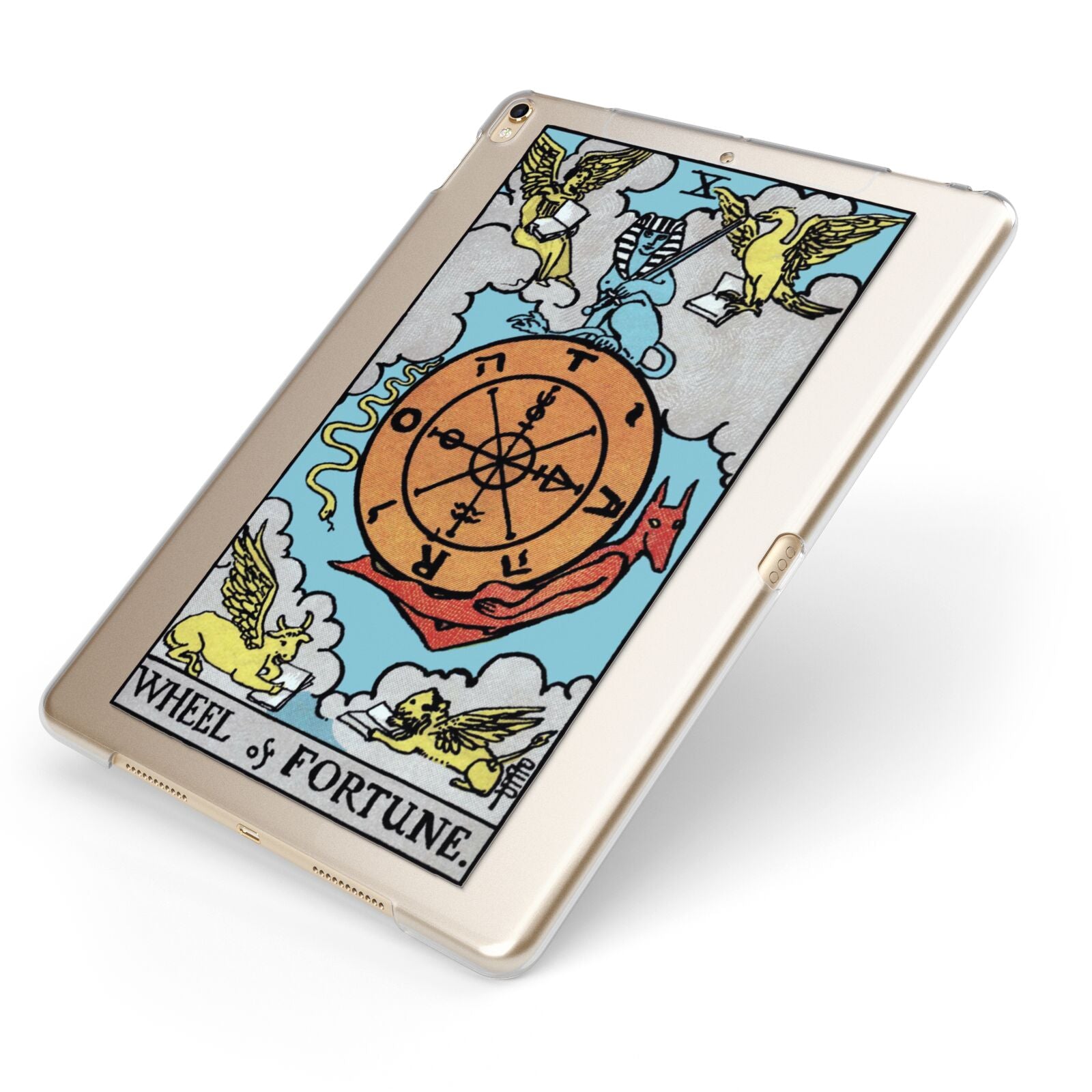 Wheel of Fortune Tarot Card Apple iPad Case on Gold iPad Side View