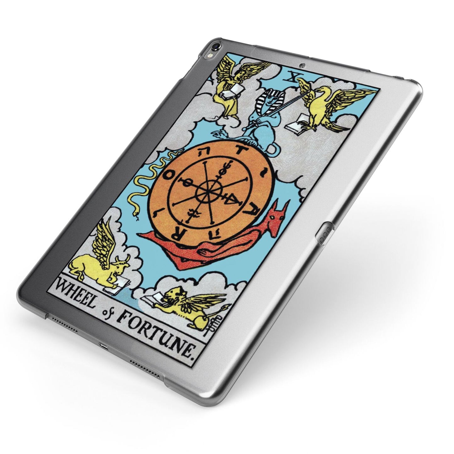 Wheel of Fortune Tarot Card Apple iPad Case on Grey iPad Side View