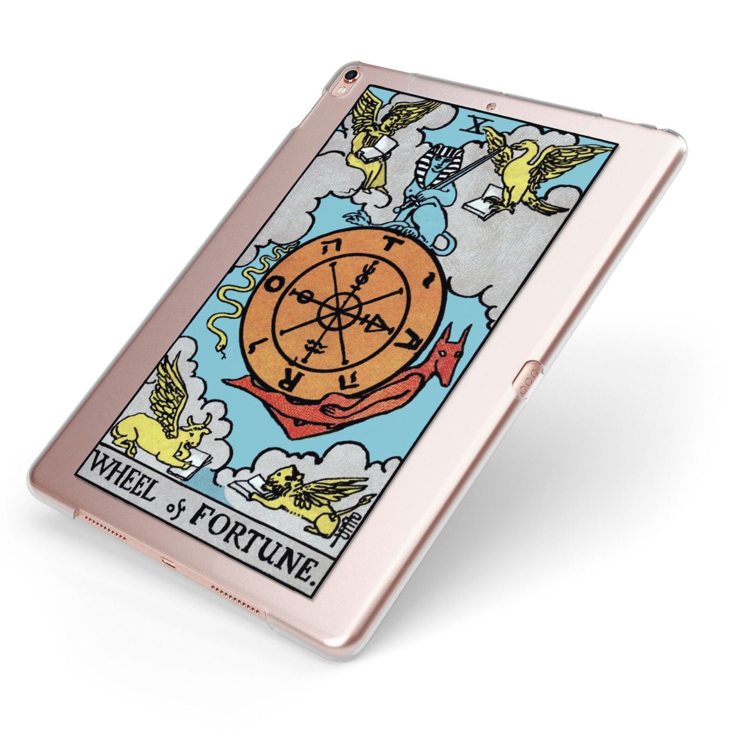 Wheel of Fortune Tarot Card Apple iPad Case on Rose Gold iPad Side View