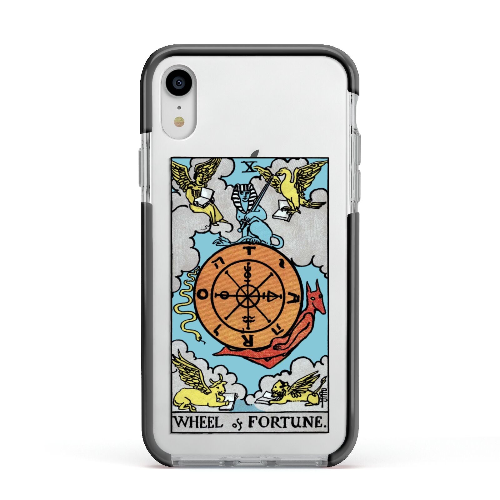 Wheel of Fortune Tarot Card Apple iPhone XR Impact Case Black Edge on Silver Phone