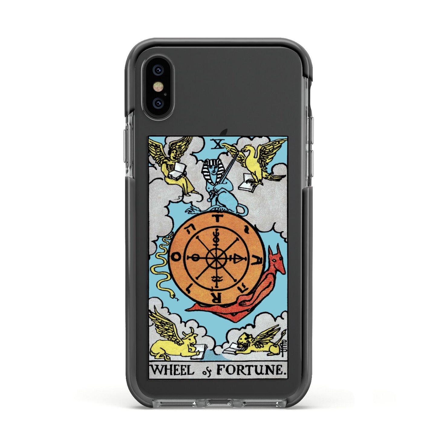 Wheel of Fortune Tarot Card Apple iPhone Xs Impact Case Black Edge on Black Phone