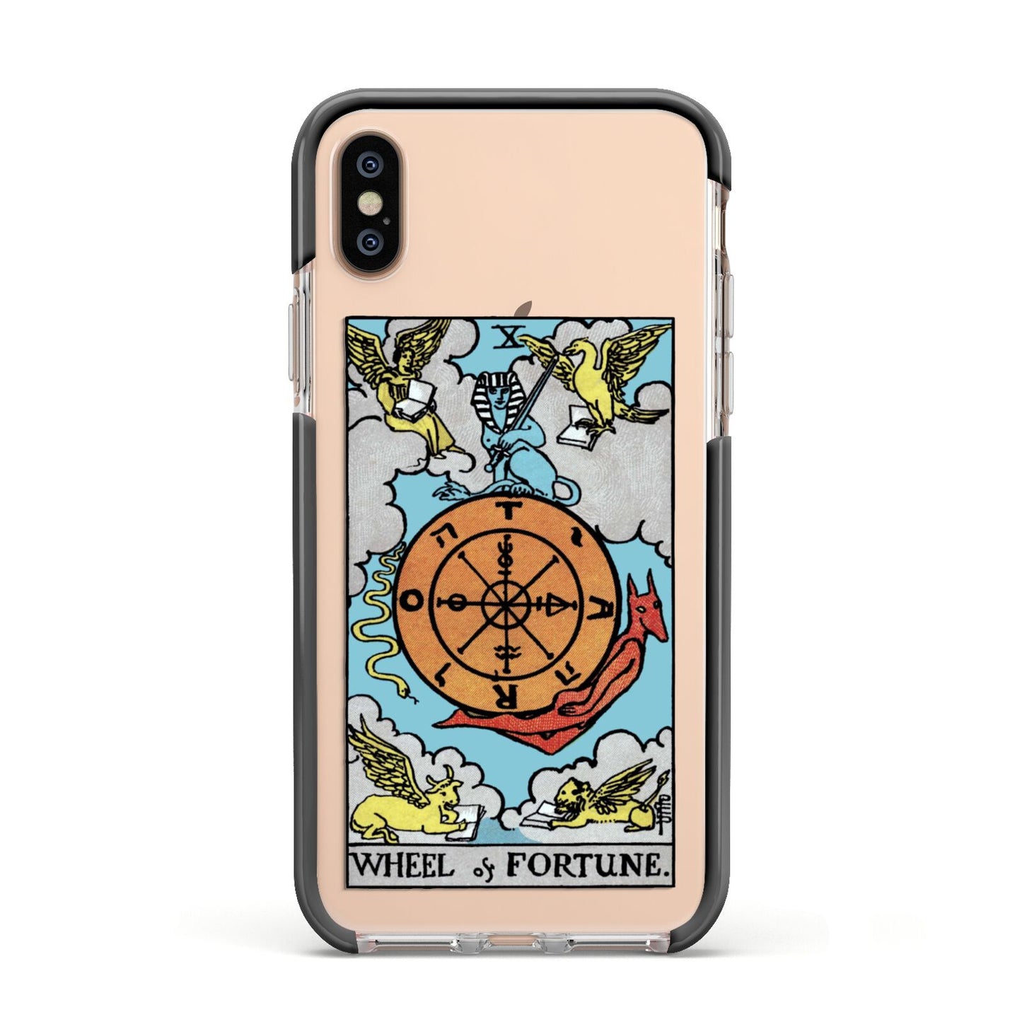 Wheel of Fortune Tarot Card Apple iPhone Xs Impact Case Black Edge on Gold Phone