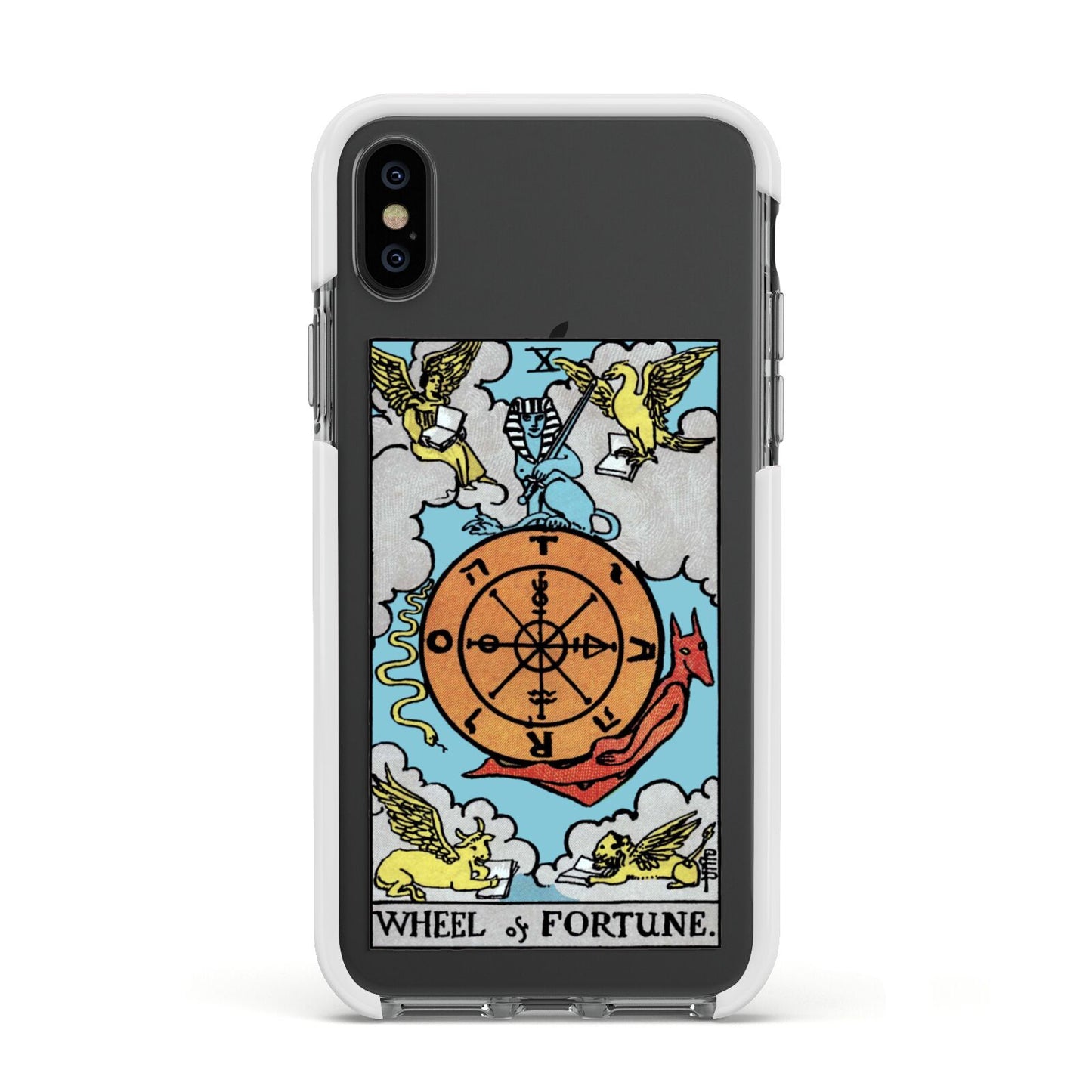 Wheel of Fortune Tarot Card Apple iPhone Xs Impact Case White Edge on Black Phone