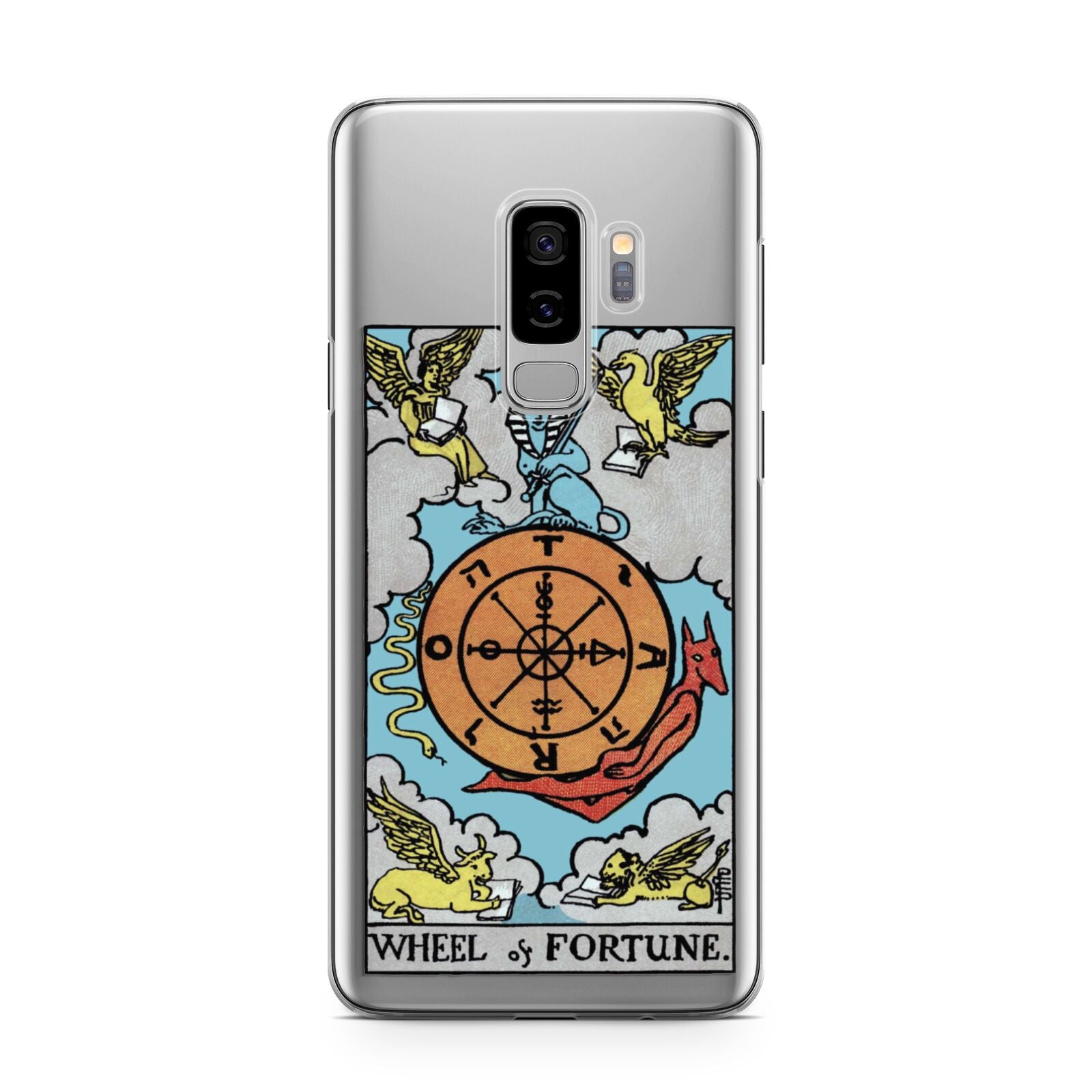 Wheel of Fortune Tarot Card Samsung Galaxy S9 Plus Case on Silver phone