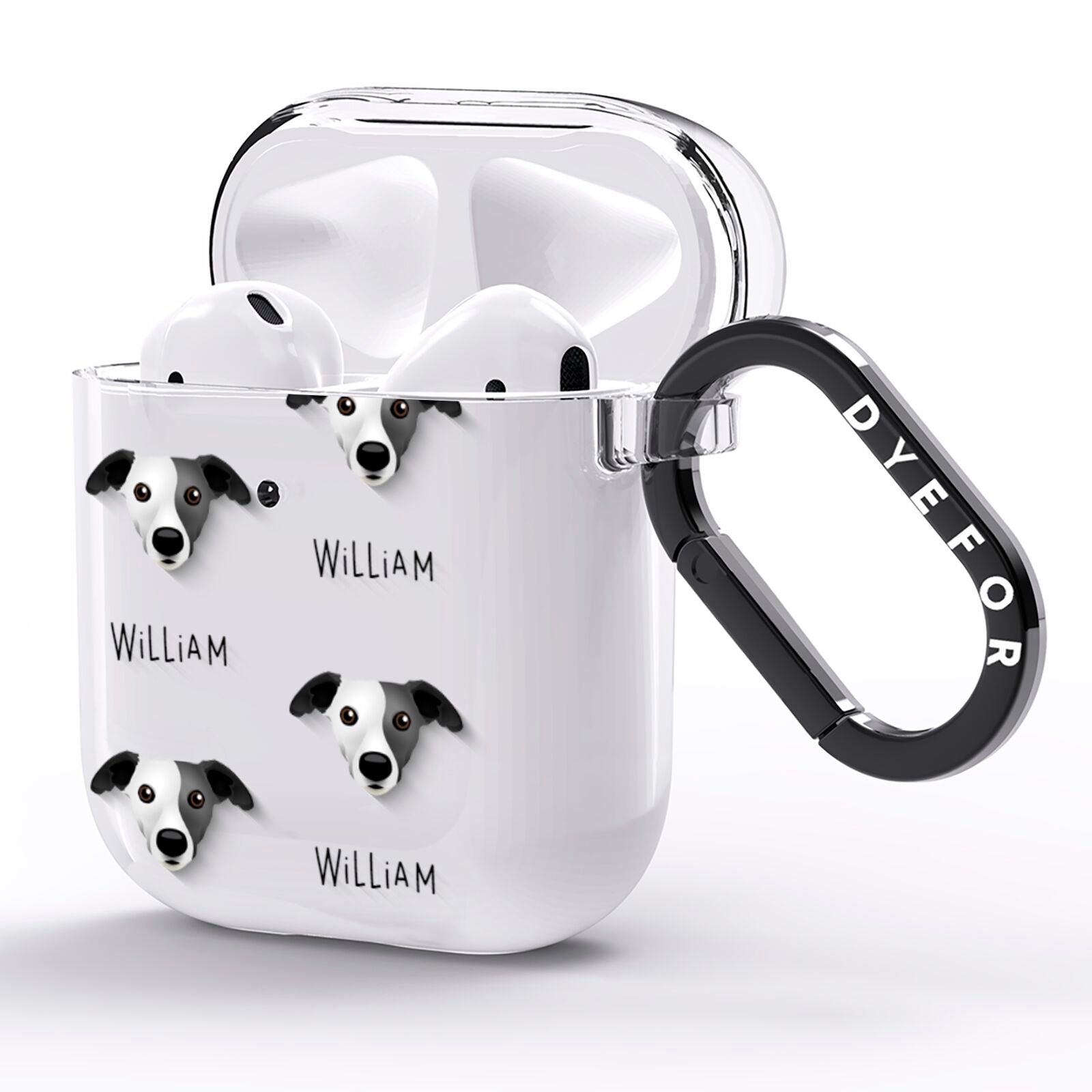 Whippet Icon with Name AirPods Clear Case Side Image