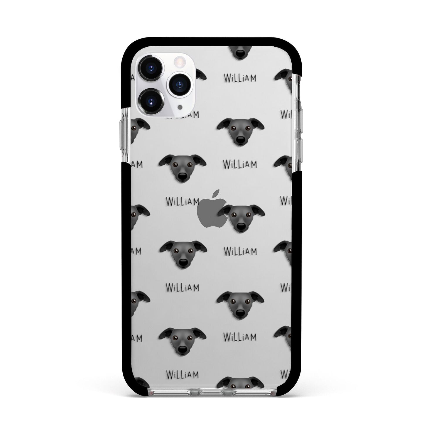 Whippet Icon with Name Apple iPhone 11 Pro Max in Silver with Black Impact Case