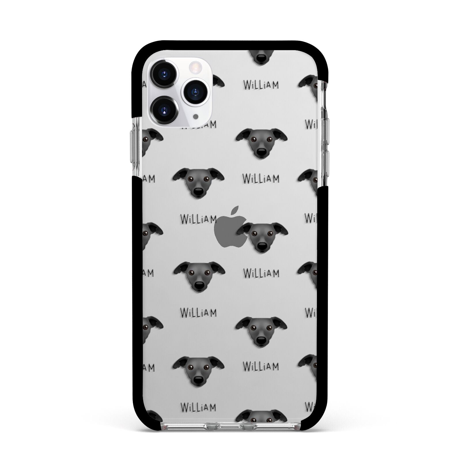 Whippet Icon with Name Apple iPhone 11 Pro Max in Silver with Black Impact Case