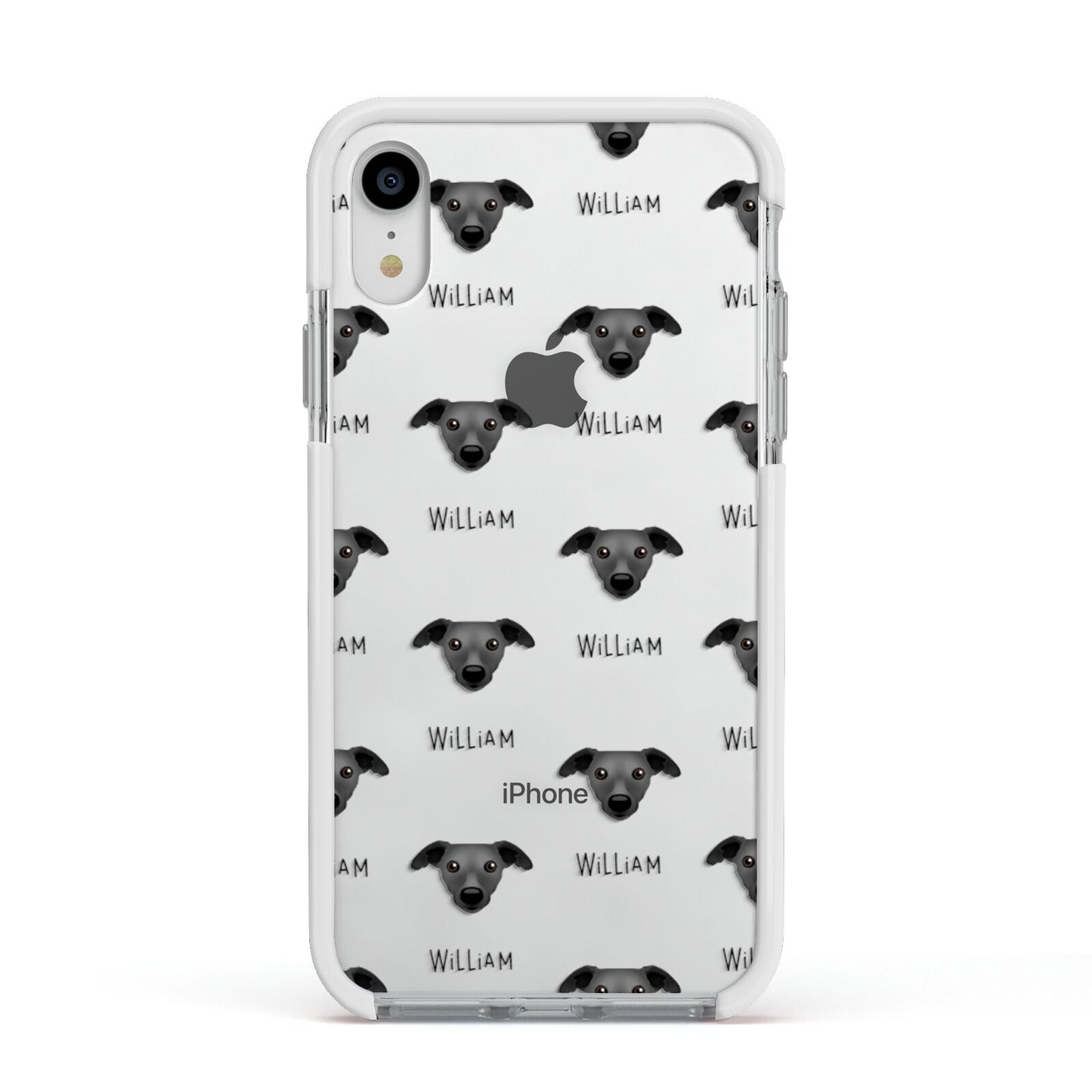 Whippet Icon with Name Apple iPhone XR Impact Case White Edge on Silver Phone