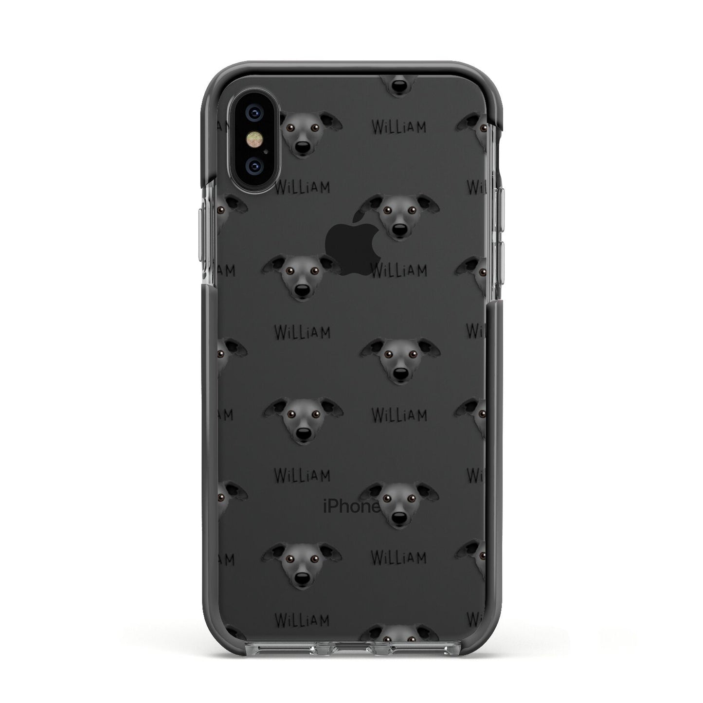 Whippet Icon with Name Apple iPhone Xs Impact Case Black Edge on Black Phone