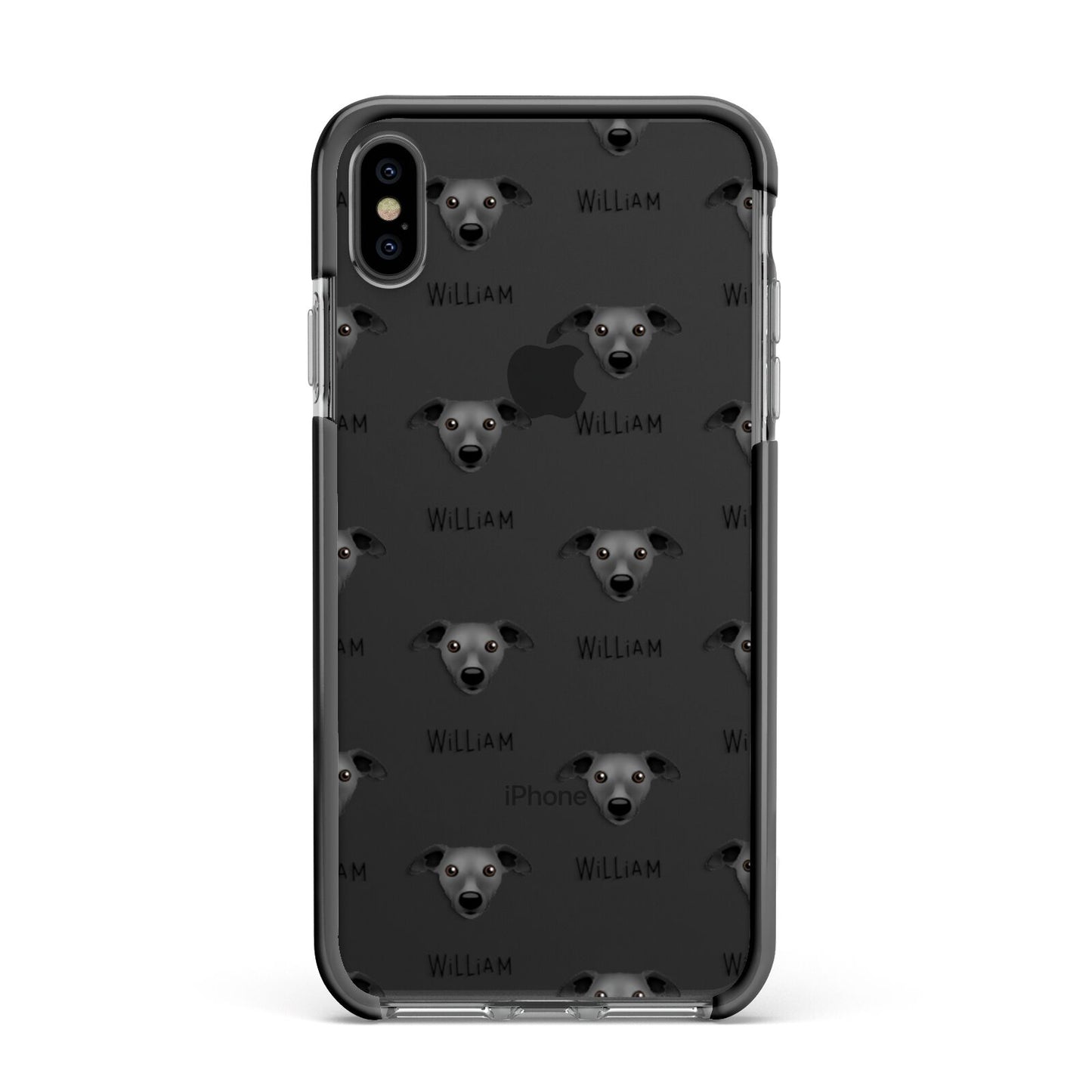 Whippet Icon with Name Apple iPhone Xs Max Impact Case Black Edge on Black Phone