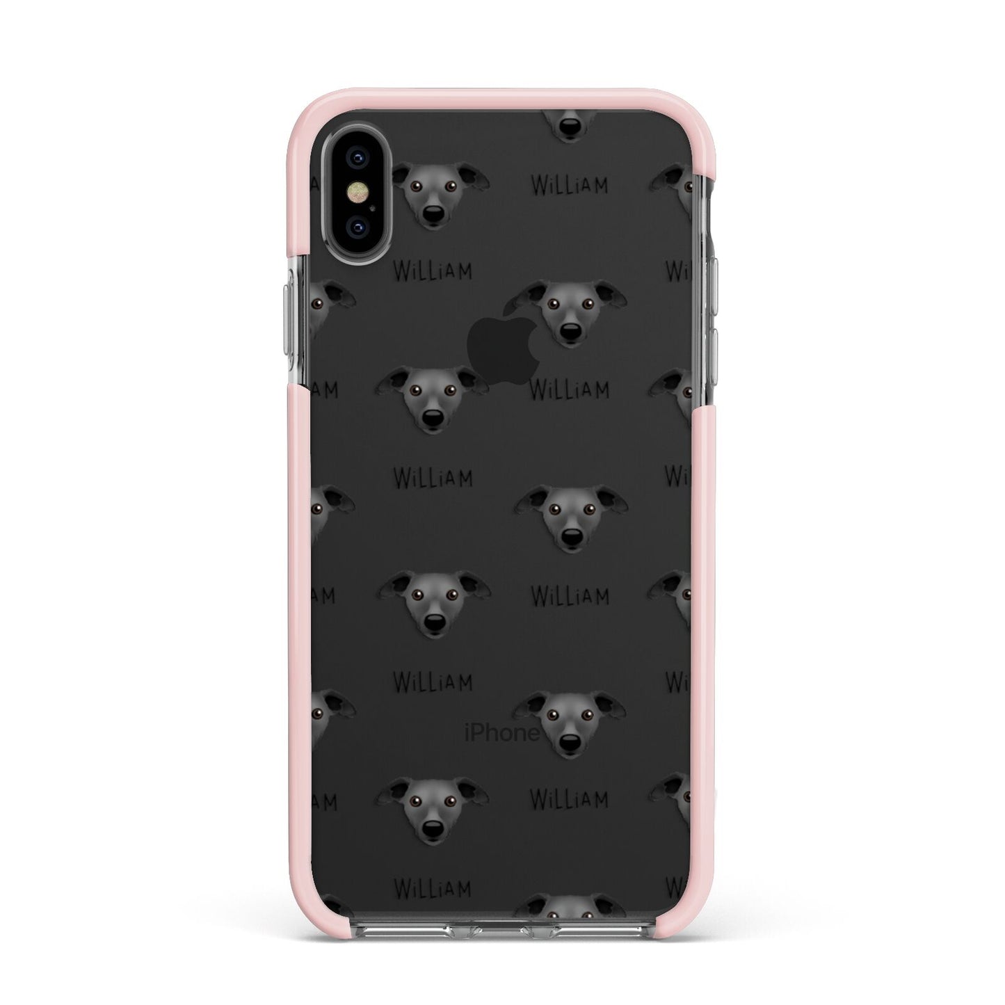 Whippet Icon with Name Apple iPhone Xs Max Impact Case Pink Edge on Black Phone