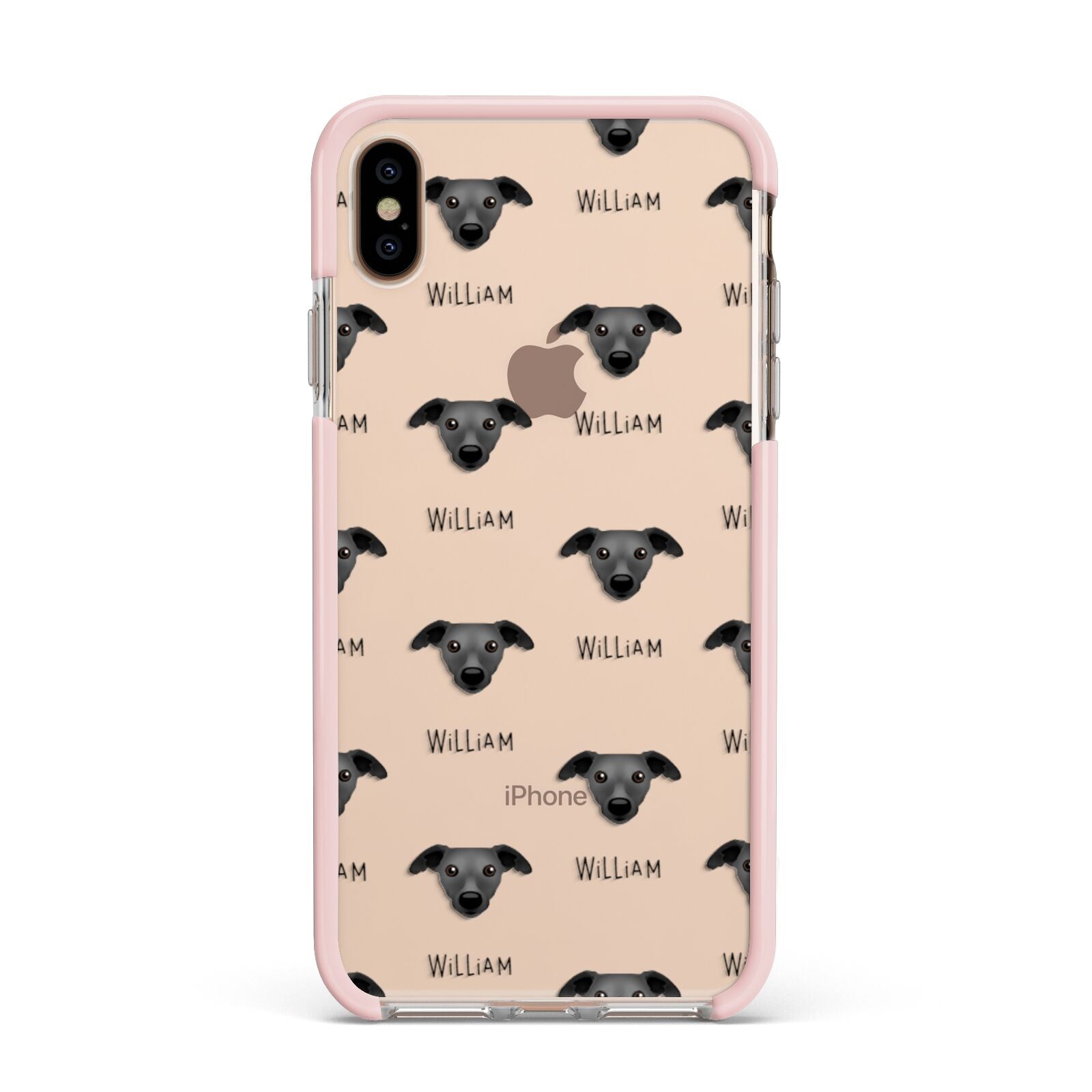 Whippet Icon with Name Apple iPhone Xs Max Impact Case Pink Edge on Gold Phone