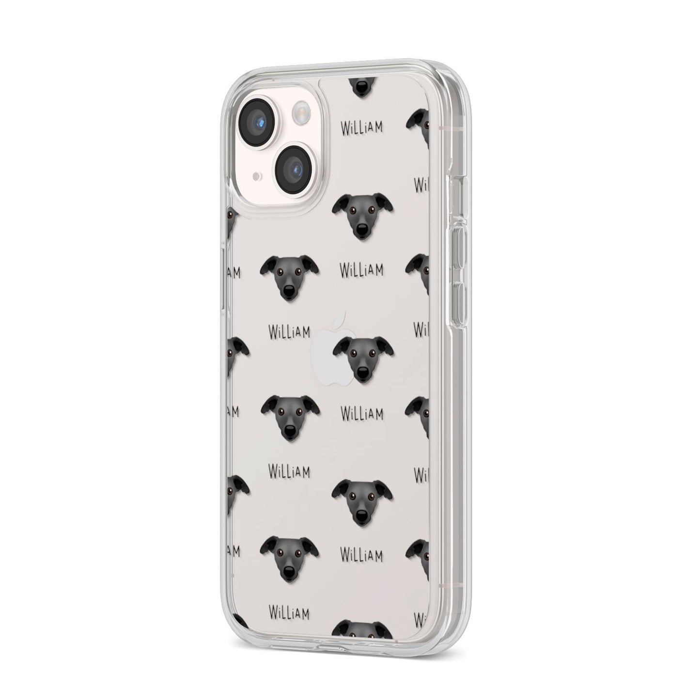 Whippet Icon with Name iPhone 14 Clear Tough Case Starlight Angled Image