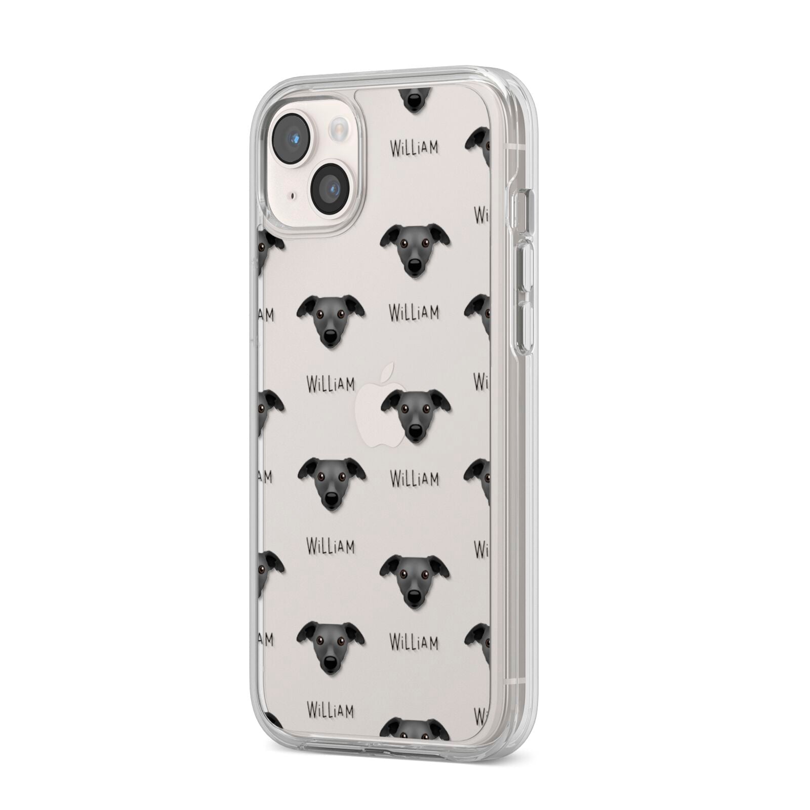 Whippet Icon with Name iPhone 14 Plus Clear Tough Case Starlight Angled Image