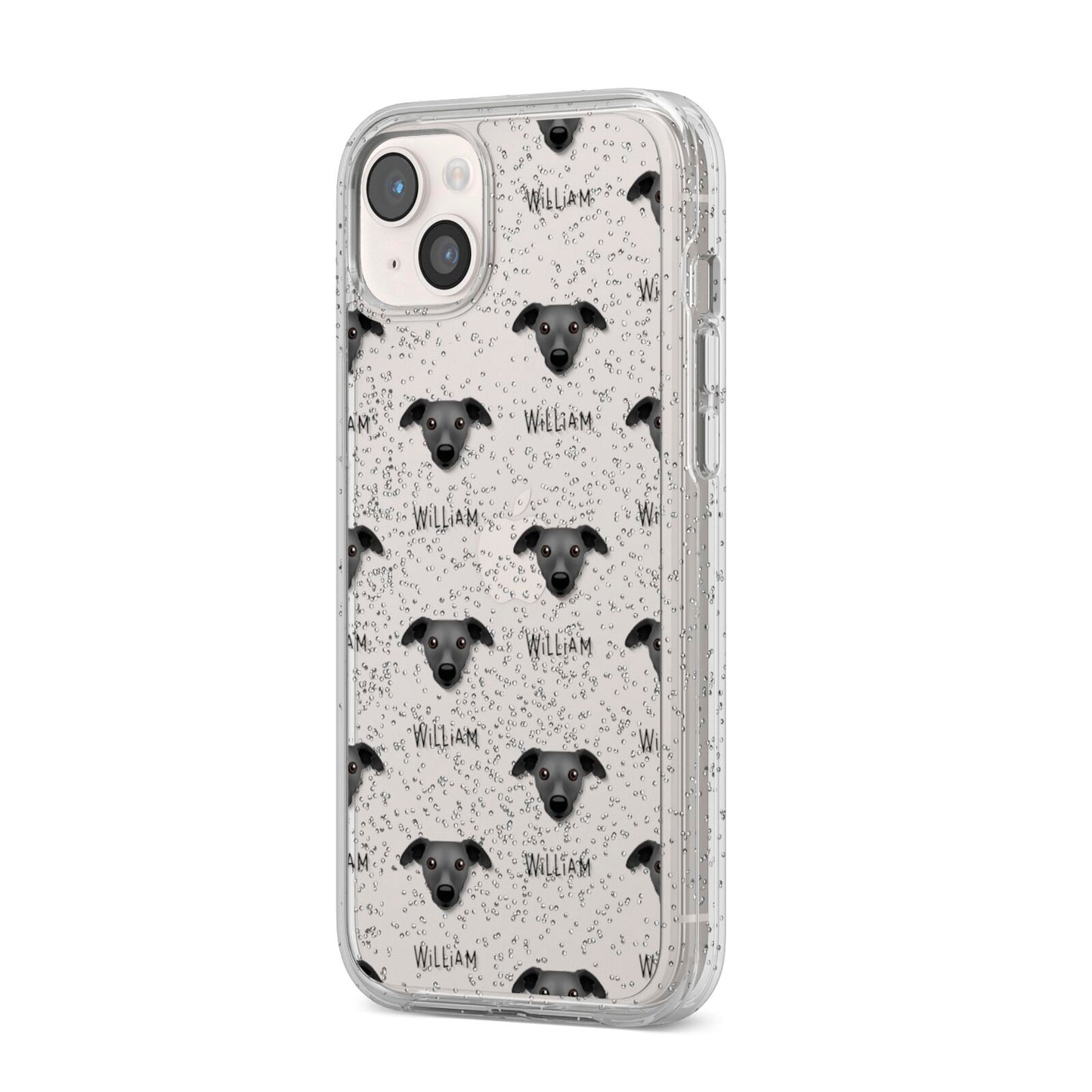 Whippet Icon with Name iPhone 14 Plus Glitter Tough Case Starlight Angled Image