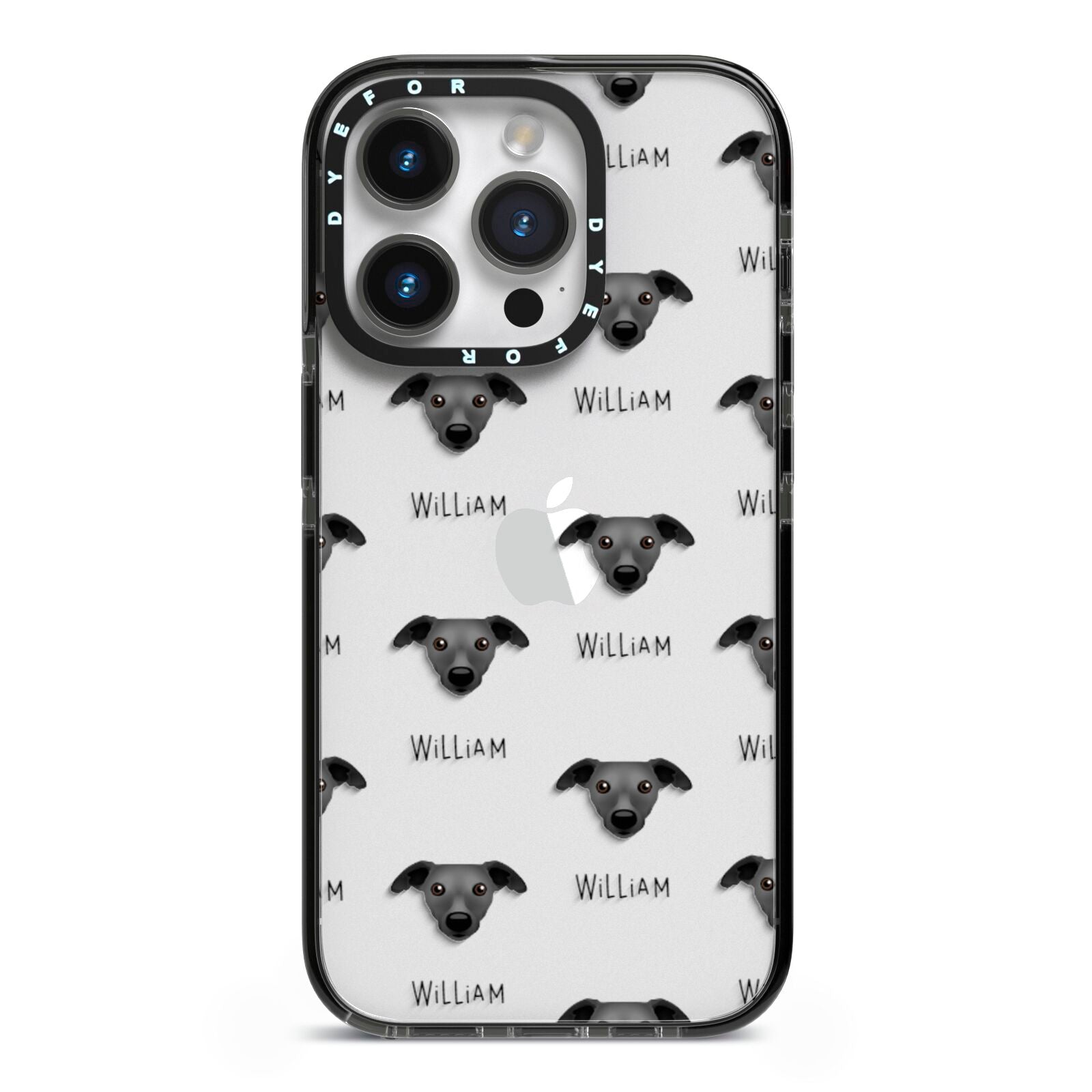Whippet Icon with Name iPhone 14 Pro Black Impact Case on Silver phone