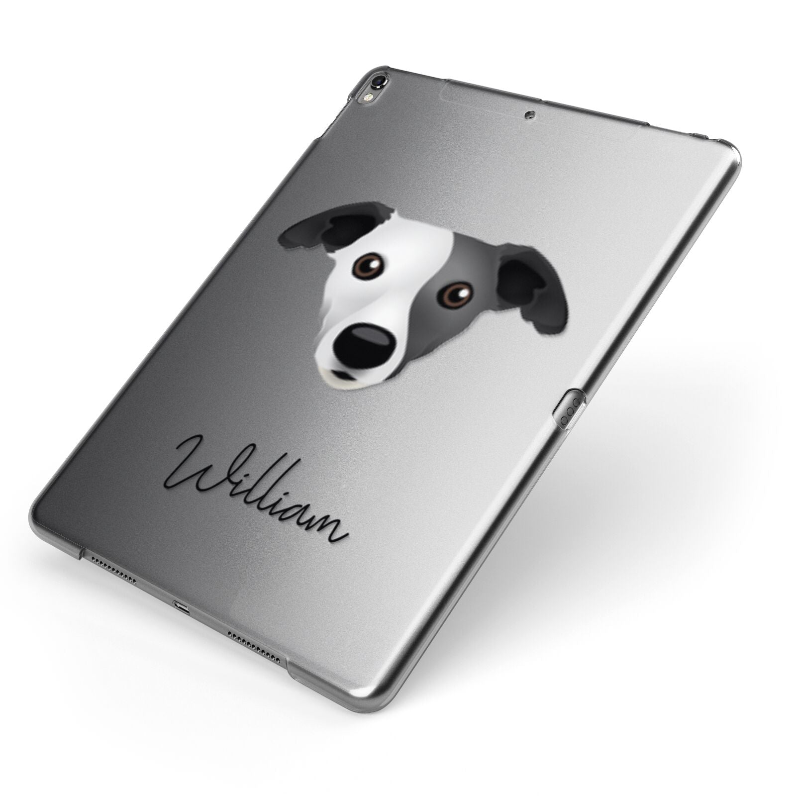 Whippet Personalised Apple iPad Case on Grey iPad Side View