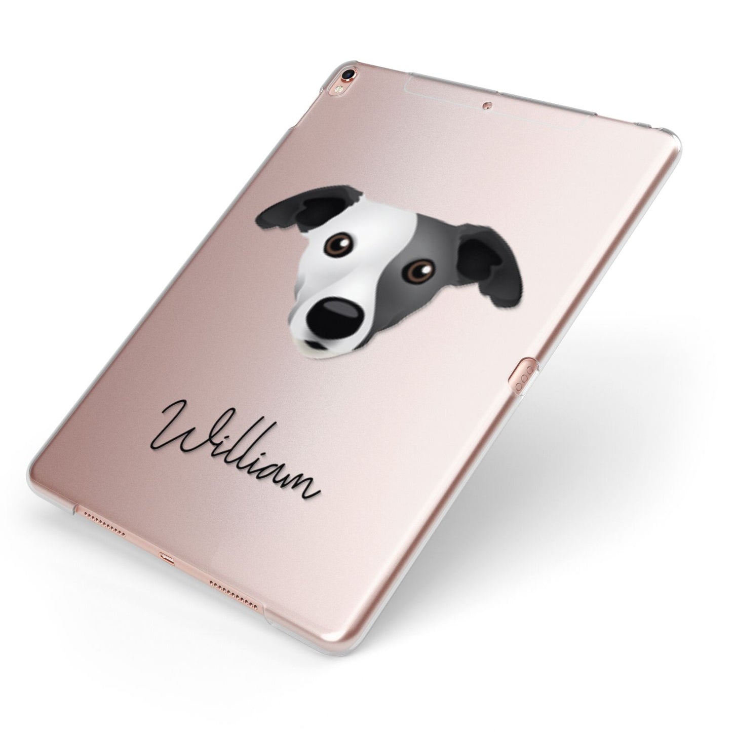 Whippet Personalised Apple iPad Case on Rose Gold iPad Side View