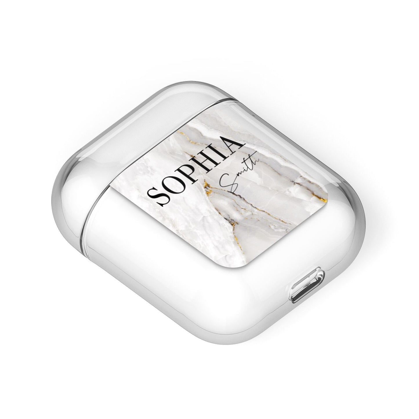 White And Gold Marble AirPods Case Laid Flat