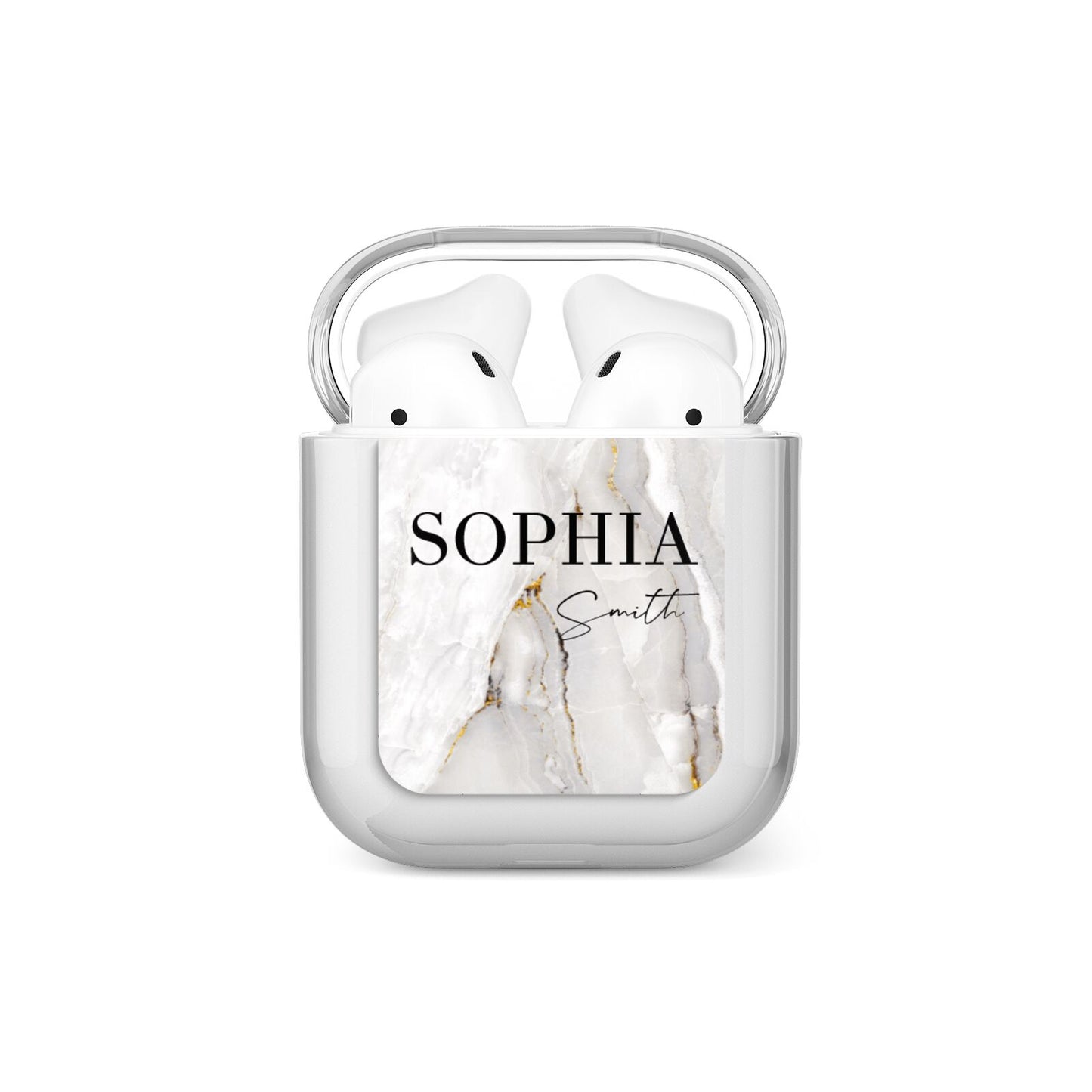 White And Gold Marble AirPods Case