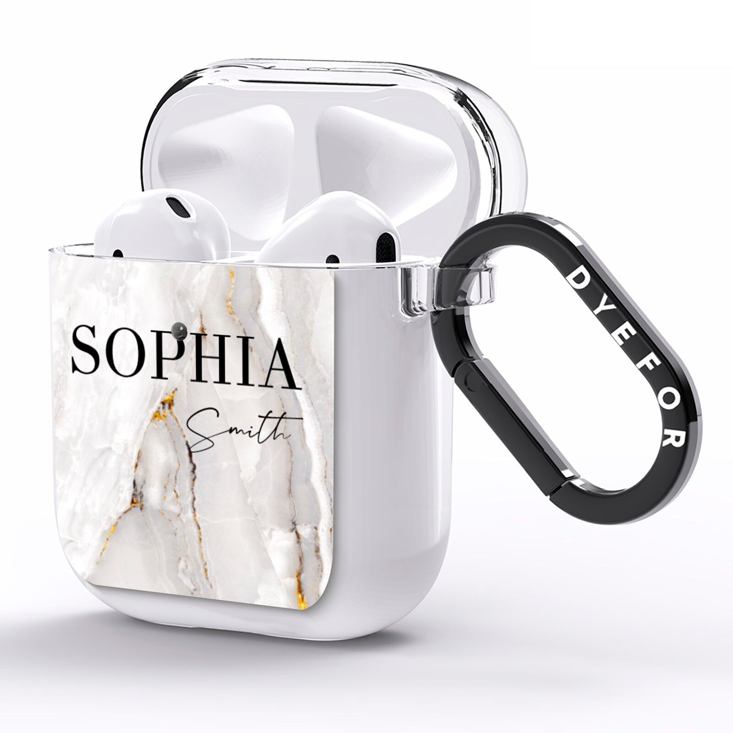 White And Gold Marble AirPods Clear Case Side Image