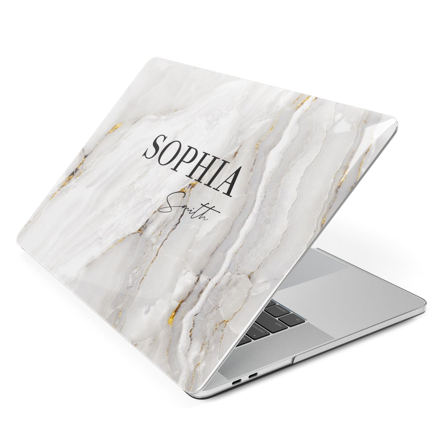 White And Gold Marble Apple MacBook Case Side View