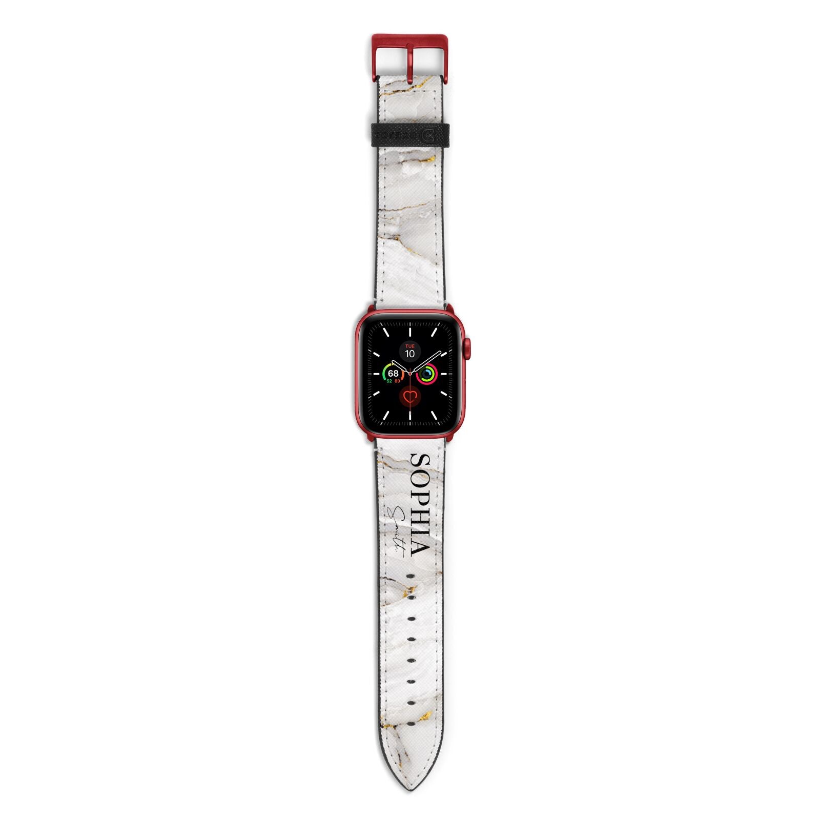 White And Gold Marble Apple Watch Strap with Red Hardware
