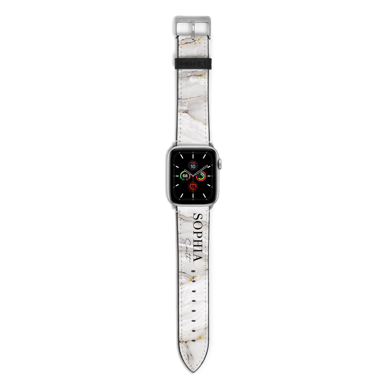 White And Gold Marble Apple Watch Strap with Silver Hardware