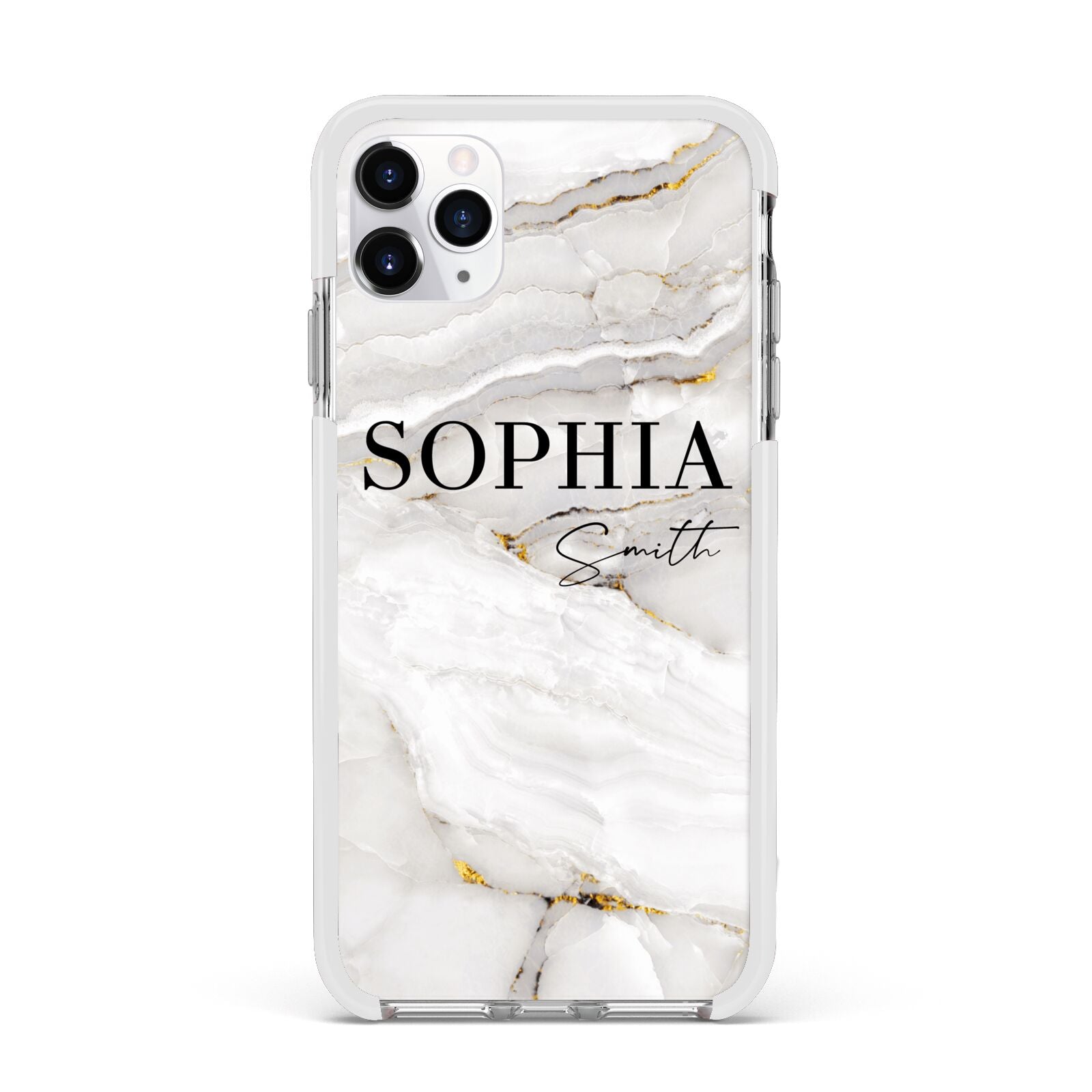 White And Gold Marble Apple iPhone 11 Pro Max in Silver with White Impact Case