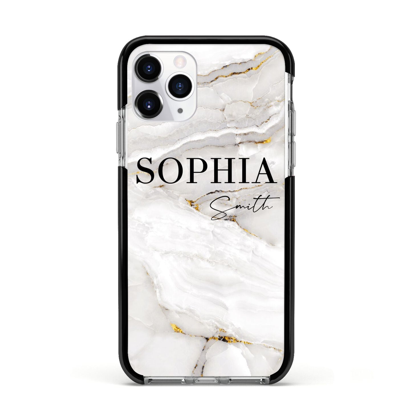 White And Gold Marble Apple iPhone 11 Pro in Silver with Black Impact Case