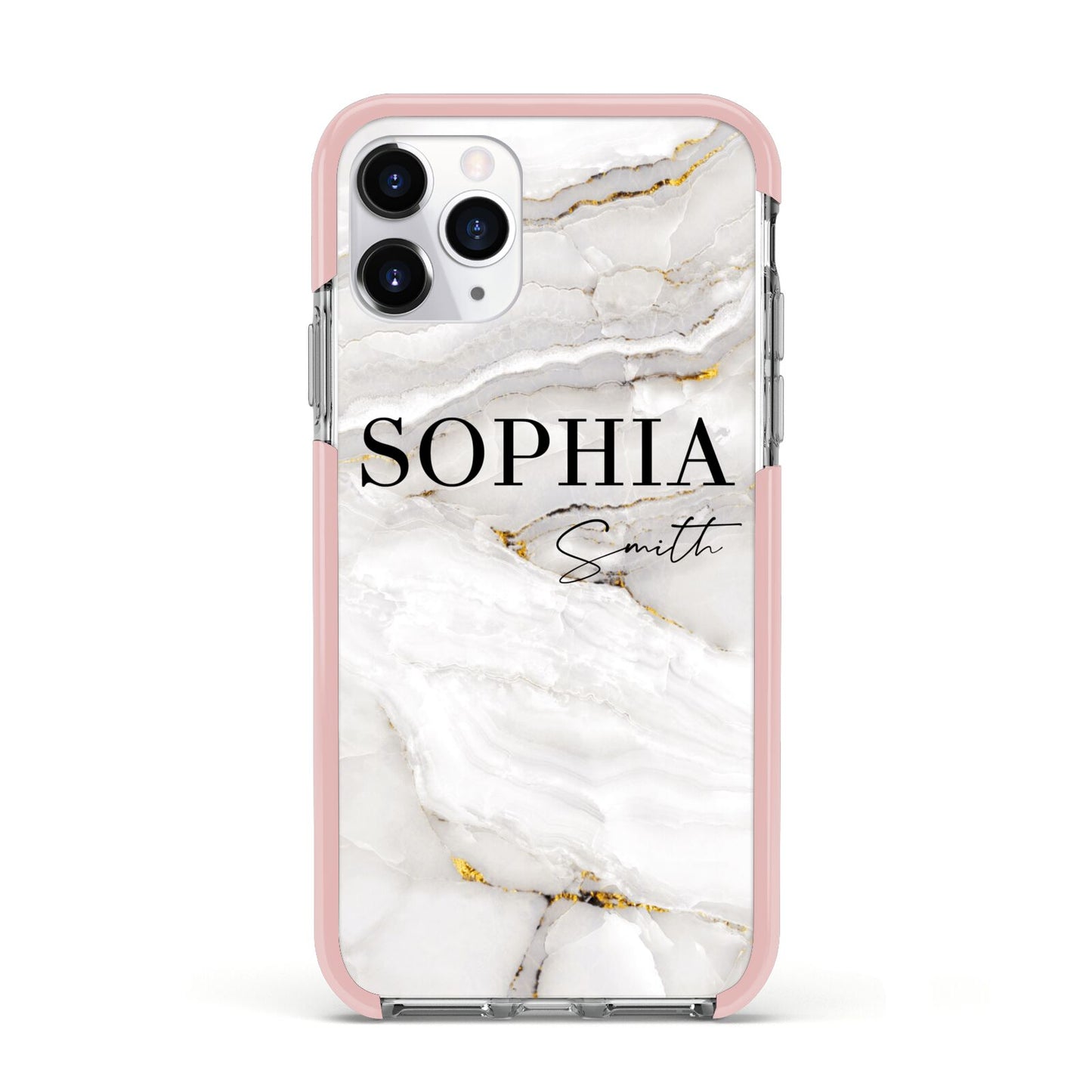 White And Gold Marble Apple iPhone 11 Pro in Silver with Pink Impact Case