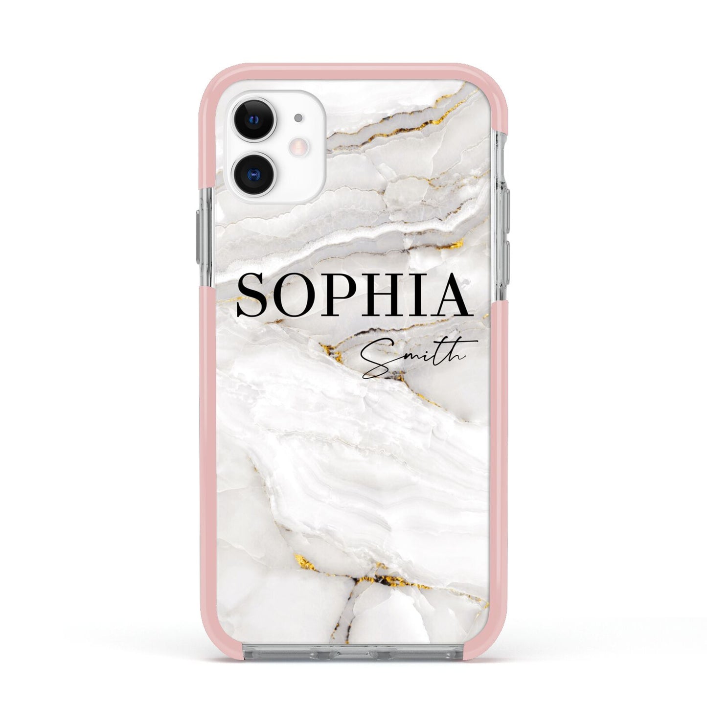 White And Gold Marble Apple iPhone 11 in White with Pink Impact Case