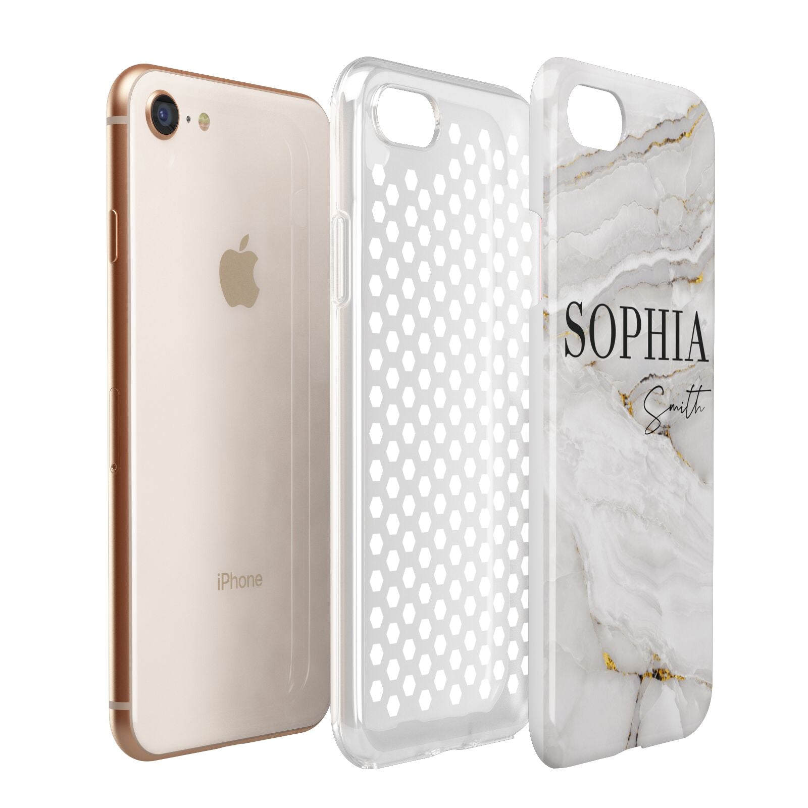 White And Gold Marble Apple iPhone 7 8 3D Tough Case Expanded View