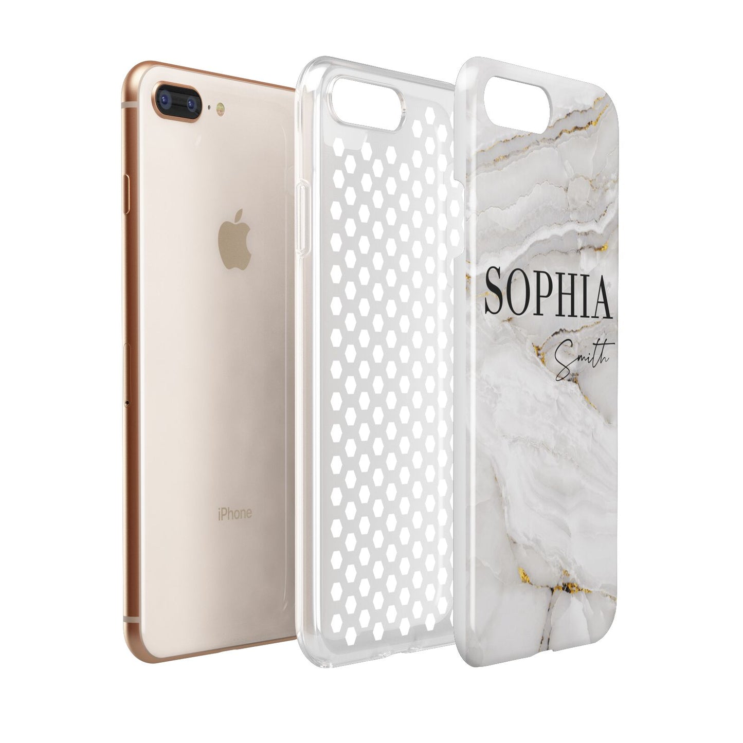 White And Gold Marble Apple iPhone 7 8 Plus 3D Tough Case Expanded View