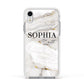 White And Gold Marble Apple iPhone XR Impact Case White Edge on Silver Phone