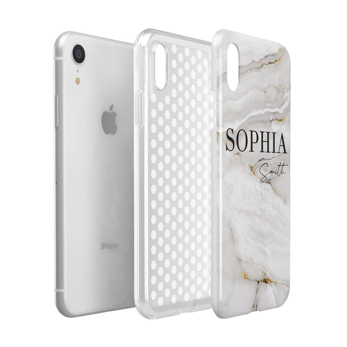 White And Gold Marble Apple iPhone XR White 3D Tough Case Expanded view