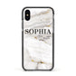 White And Gold Marble Apple iPhone Xs Impact Case Black Edge on Black Phone