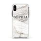 White And Gold Marble Apple iPhone Xs Impact Case White Edge on Black Phone