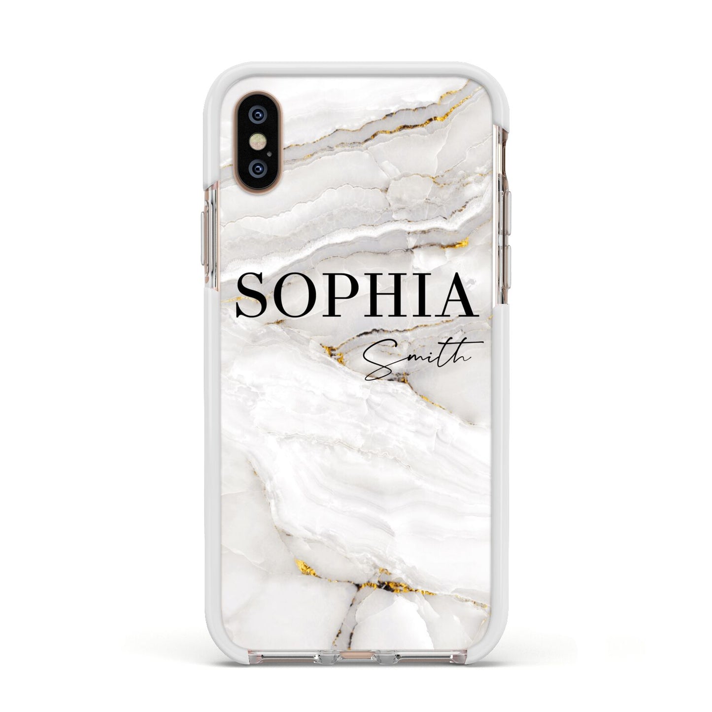 White And Gold Marble Apple iPhone Xs Impact Case White Edge on Gold Phone