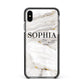 White And Gold Marble Apple iPhone Xs Max Impact Case Black Edge on Black Phone