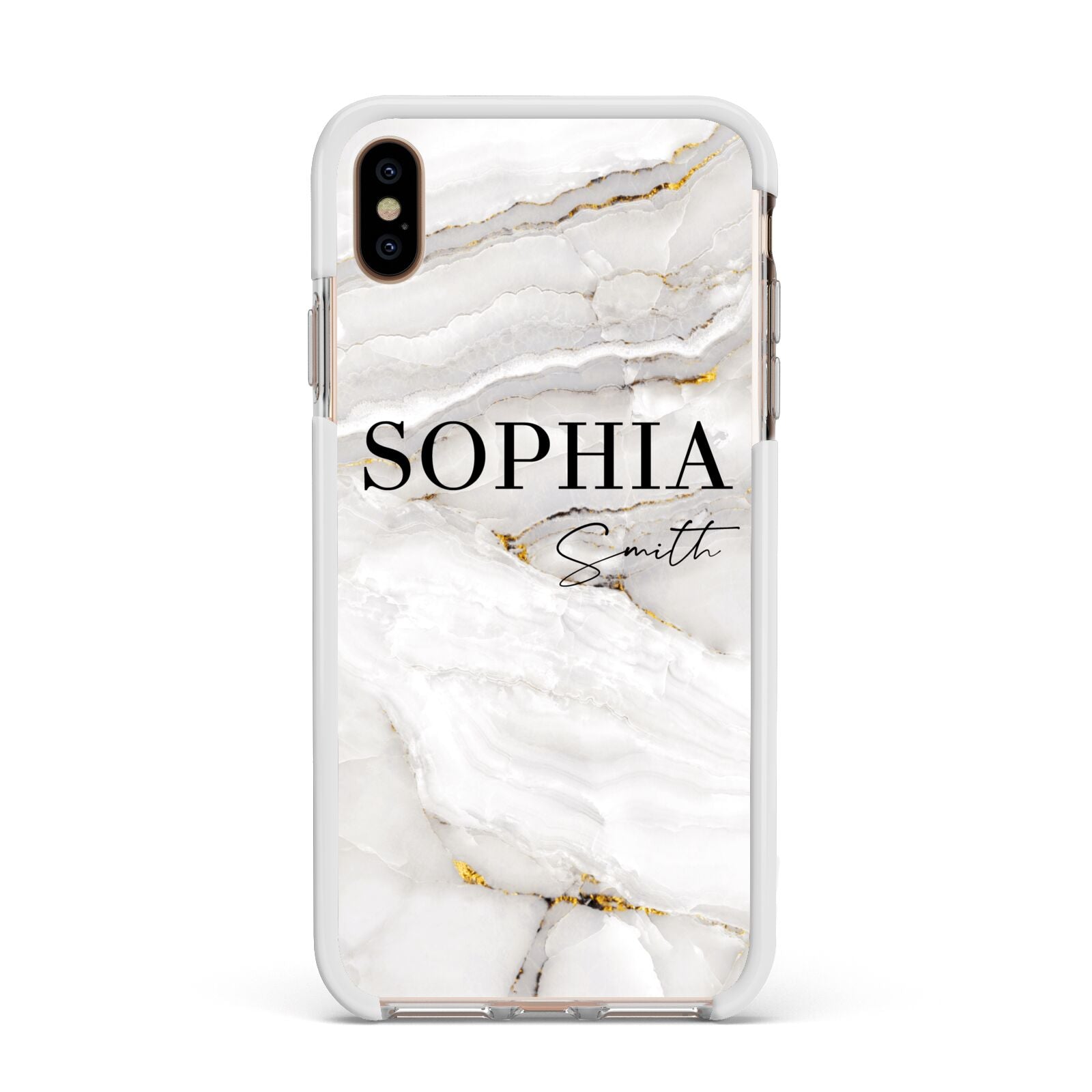 White And Gold Marble Apple iPhone Xs Max Impact Case White Edge on Gold Phone