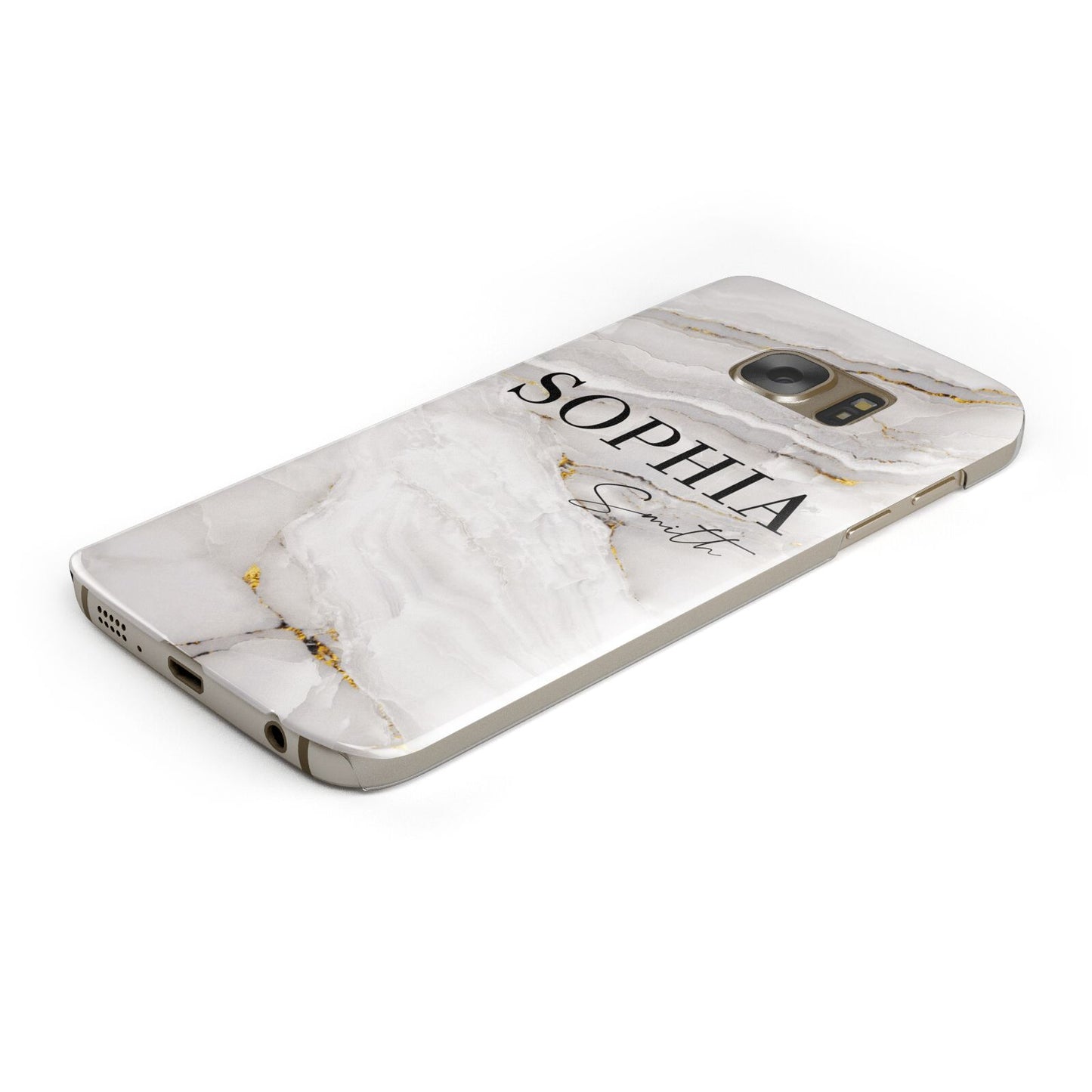 White And Gold Marble Protective Samsung Galaxy Case Angled Image