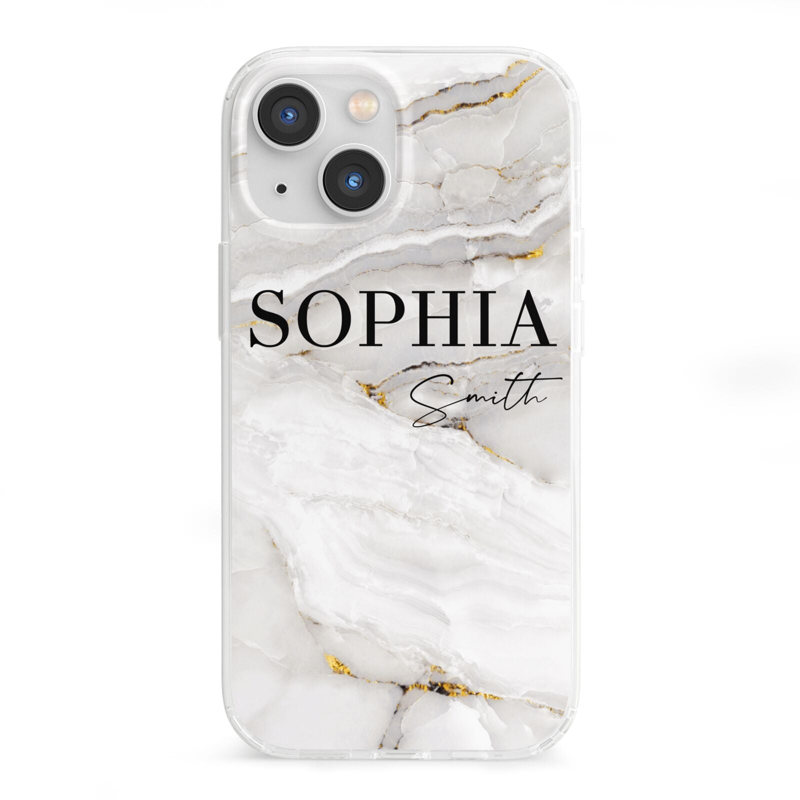 White And Gold Marble iPhone 13 Mini Clear Bumper Case