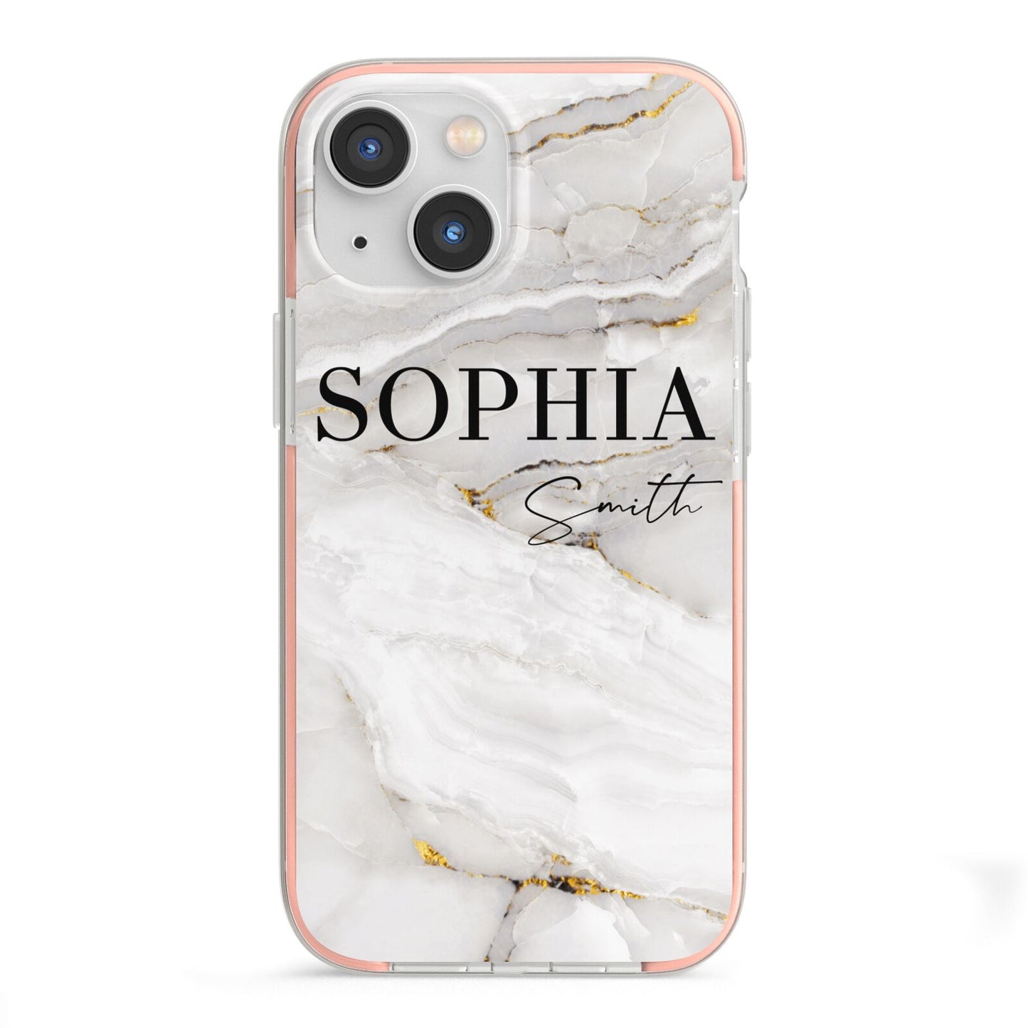 White And Gold Marble iPhone 13 Mini TPU Impact Case with Pink Edges