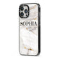 White And Gold Marble iPhone 13 Pro Max Black Impact Case Side Angle on Silver phone