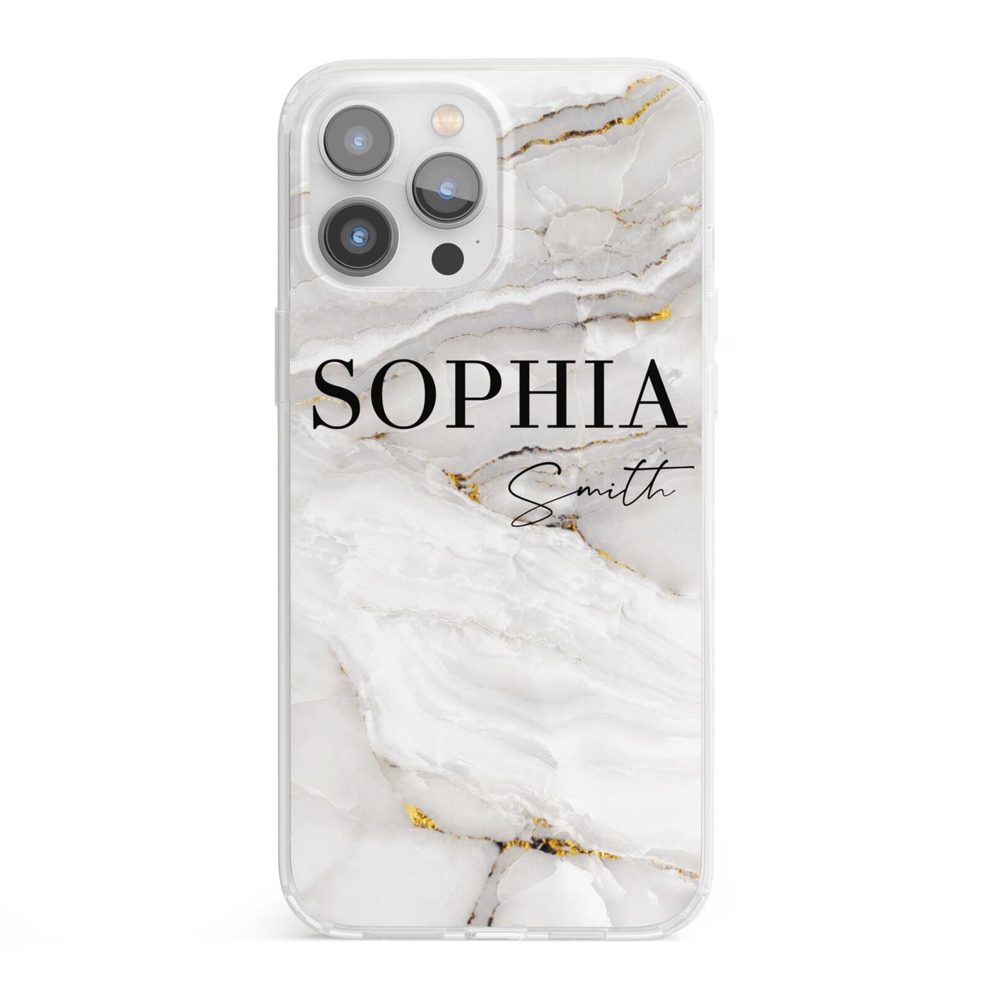 White And Gold Marble iPhone 13 Pro Max Clear Bumper Case